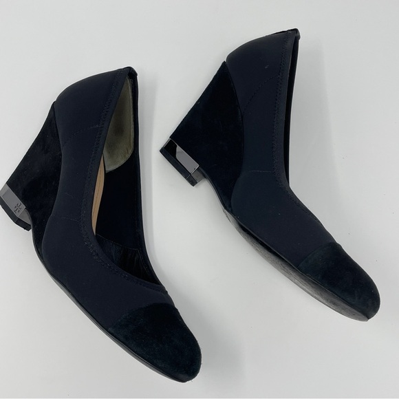 Tory Burch Astoria Black Lancaster Suede High Heel Wedge Pump - Picture 7 of 14